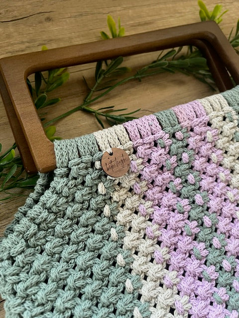 Braided Macrame Shopper Bag - in sage, grey and lavender
