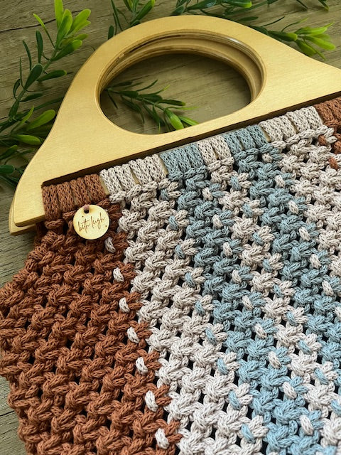 Braided Macrame Shopper Bag - in brown, taupe and stormy grey