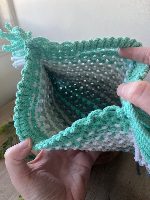 Braided Macrame Purse - in aqua, white and grey