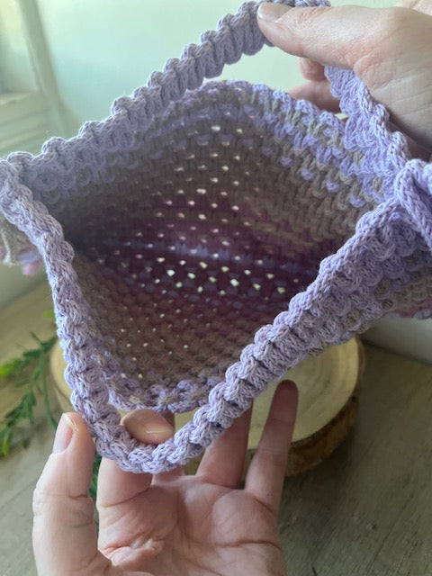 Braided Macrame Purse - in lavender, shell pink and primrose