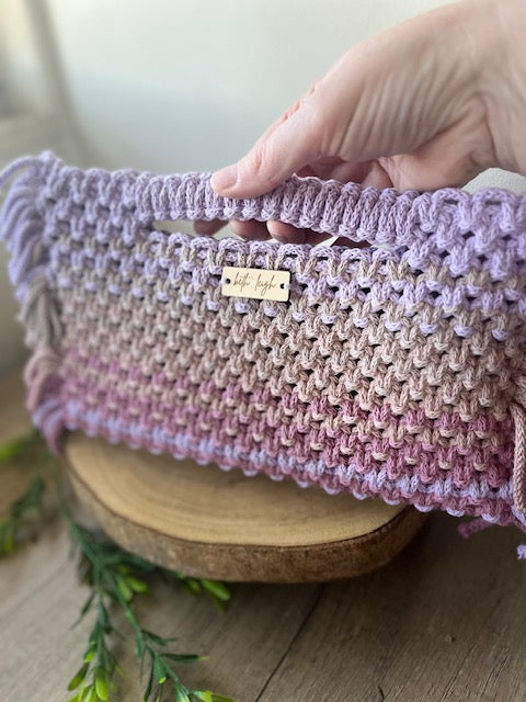 Braided Macrame Purse - in lavender, shell pink and primrose