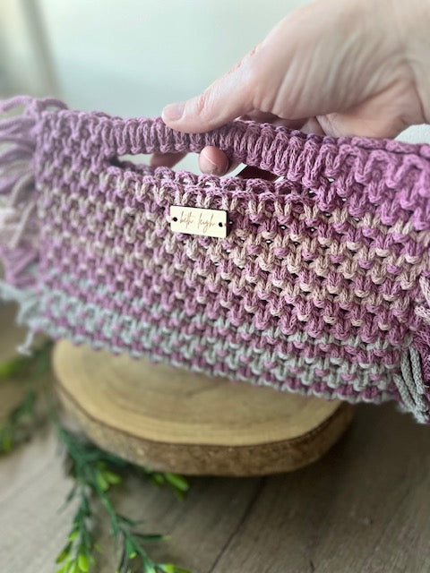 Braided Macrame Purse - in primrose, shell pink and grey