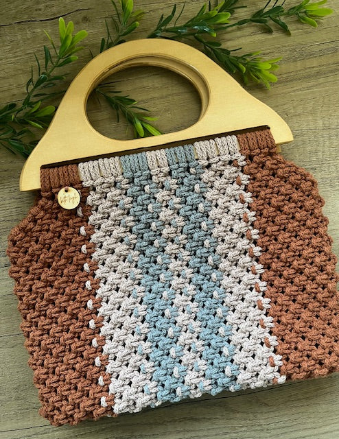 Braided Macrame Shopper Bag - in brown, taupe and stormy grey