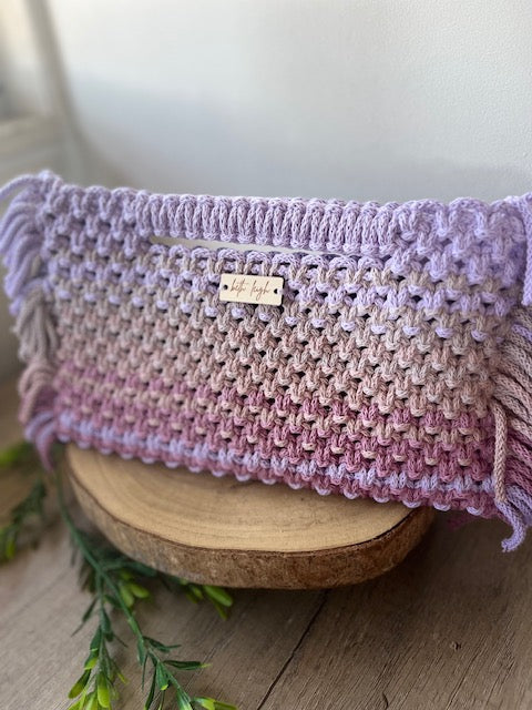 Braided Macrame Purse - in lavender, shell pink and primrose