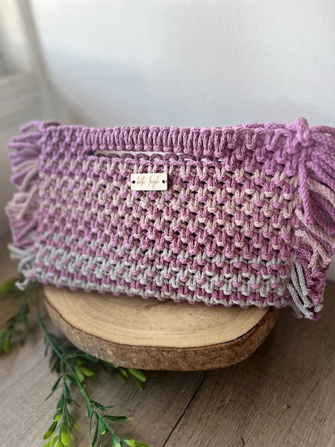 Braided Macrame Purse - in primrose, shell pink and grey