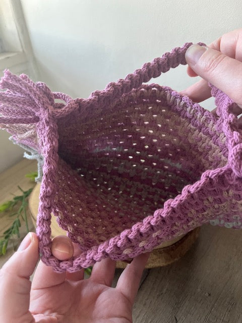 Braided Macrame Purse - in primrose, shell pink and grey