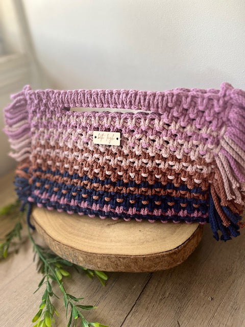 Braided Macrame Purse - in primrose, shell pink, chocolate brown and navy