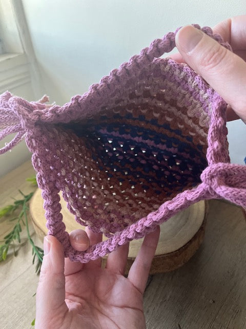 Braided Macrame Purse - in primrose, shell pink, chocolate brown and navy