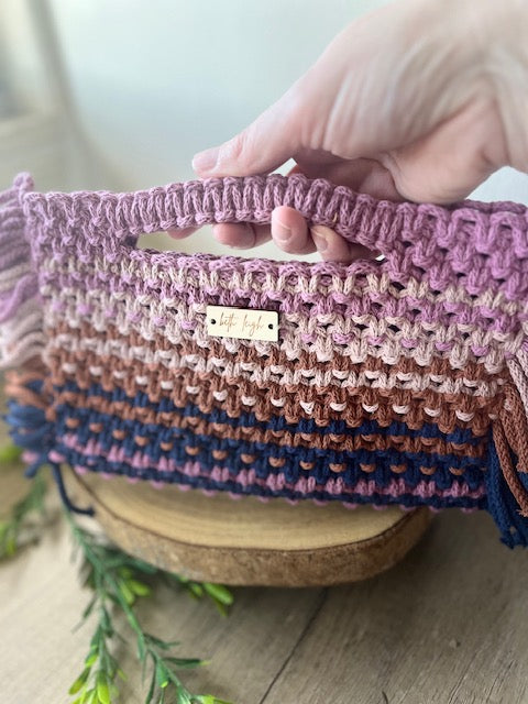 Braided Macrame Purse - in primrose, shell pink, chocolate brown and navy